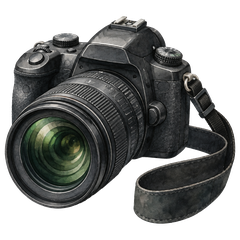 A professional camera with a zoom lens